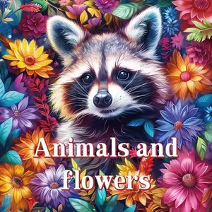 Adult Coloring Book Cover Reference, Animals and Flowers Theme, Healing and Luxurious Illustrations, Natural Stress Relief Art Experience