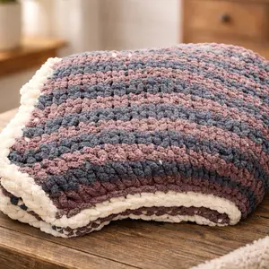 Hand Knitted Chunky Blanket in Soft Striped Design for Cozy Home Decor