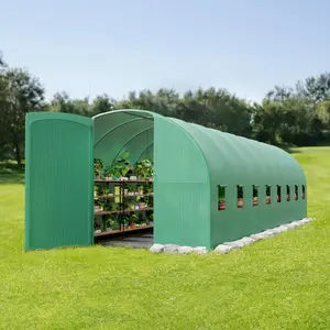 15x6.5x6.5 FT Walk-in Tunnel Greenhouse,Heavy Duty Galvanized Steel Hoop House with PE Cover Iron Swing Door and 8 Vent Windows for Outdoor Gardening