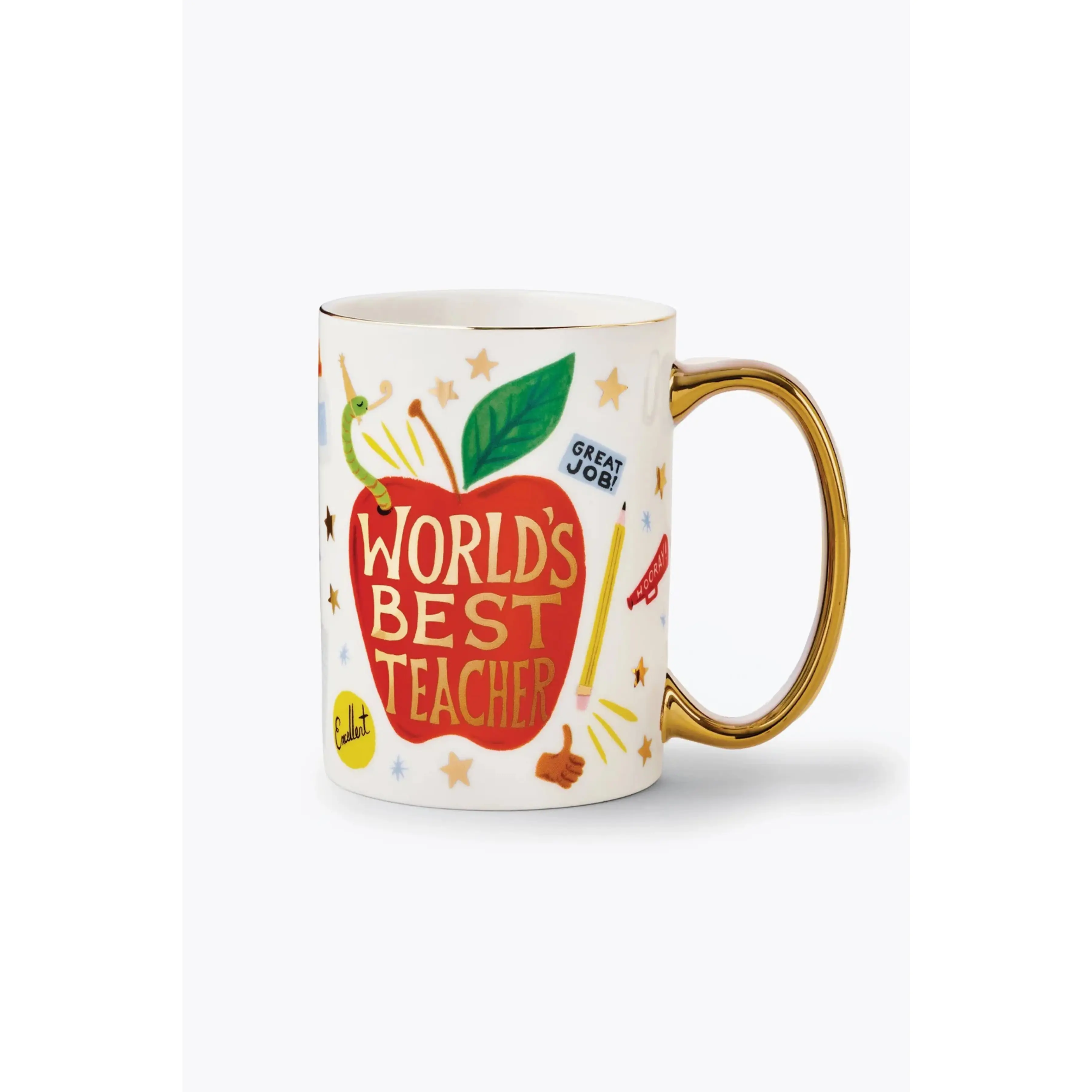 Rifle Paper Co. Ceramic Printed Porcelain Mug - Imported Kitchenware Drink Cup with Metallic Gold Accents, Teacher Gift, Non-Microwave Safe