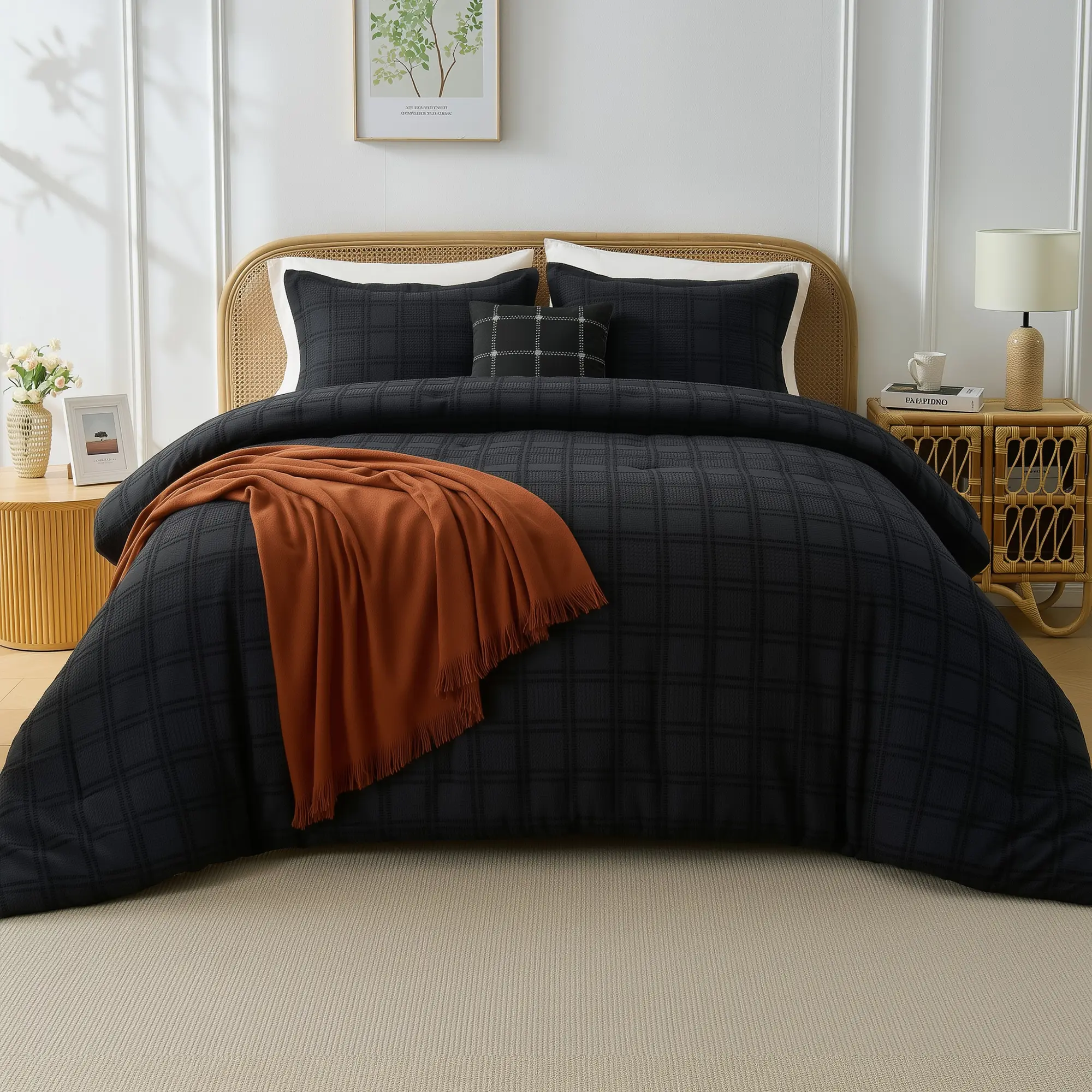 3/5PCS Waffle Weave Textured Comforter Set – Ultra Soft Microfiber, All-Season Lightweight, Comfy Bedding Set, Textured Bedding Set