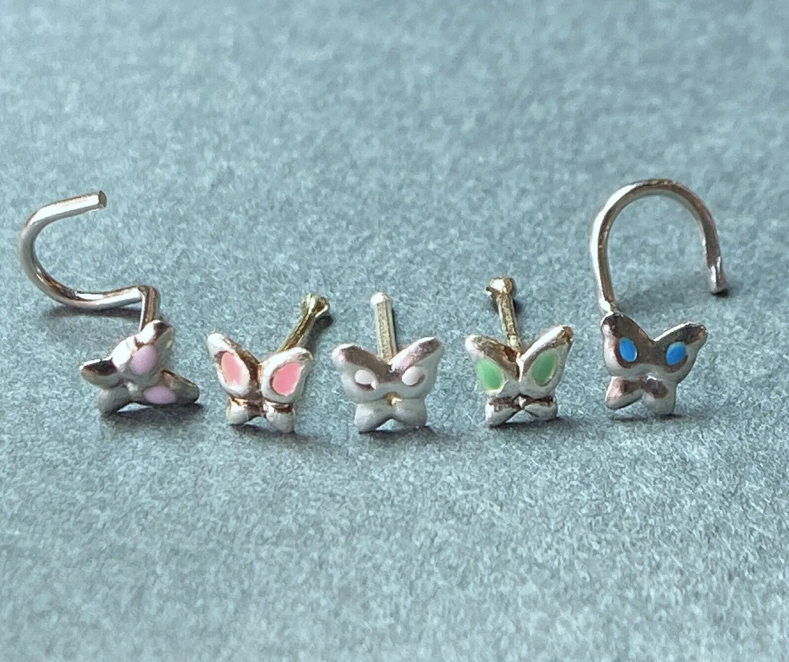 .925 Sterling Silver Butterfly Nose Rings, 20g Stud or Screw, Choose your color