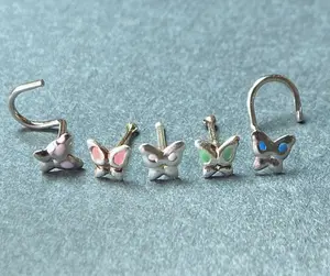 .925 Sterling Silver Butterfly Nose Rings, 20g Stud or Screw, Choose your color