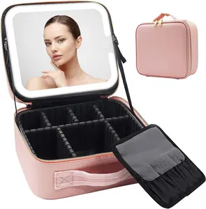 Portable storage full-screen LED three-color temperature-adjustable cosmetic bag