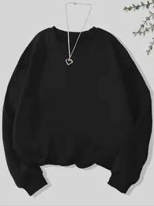 Women's Plain Crew Neck Pullover Sweatshirt, Casual Comfy Pullover, Fashion Casual Long Sleeve Top for Fall & Winter, Women's Clothing for Daily Wear