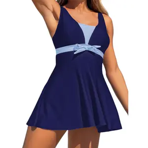 Aleumdr Women's Printed Two Piece Tankini Swimsuits Tummy Control Swim Dress High Waisted Boyshort with Pockets Soft Nylon Spandex Blend Adjustable Straps