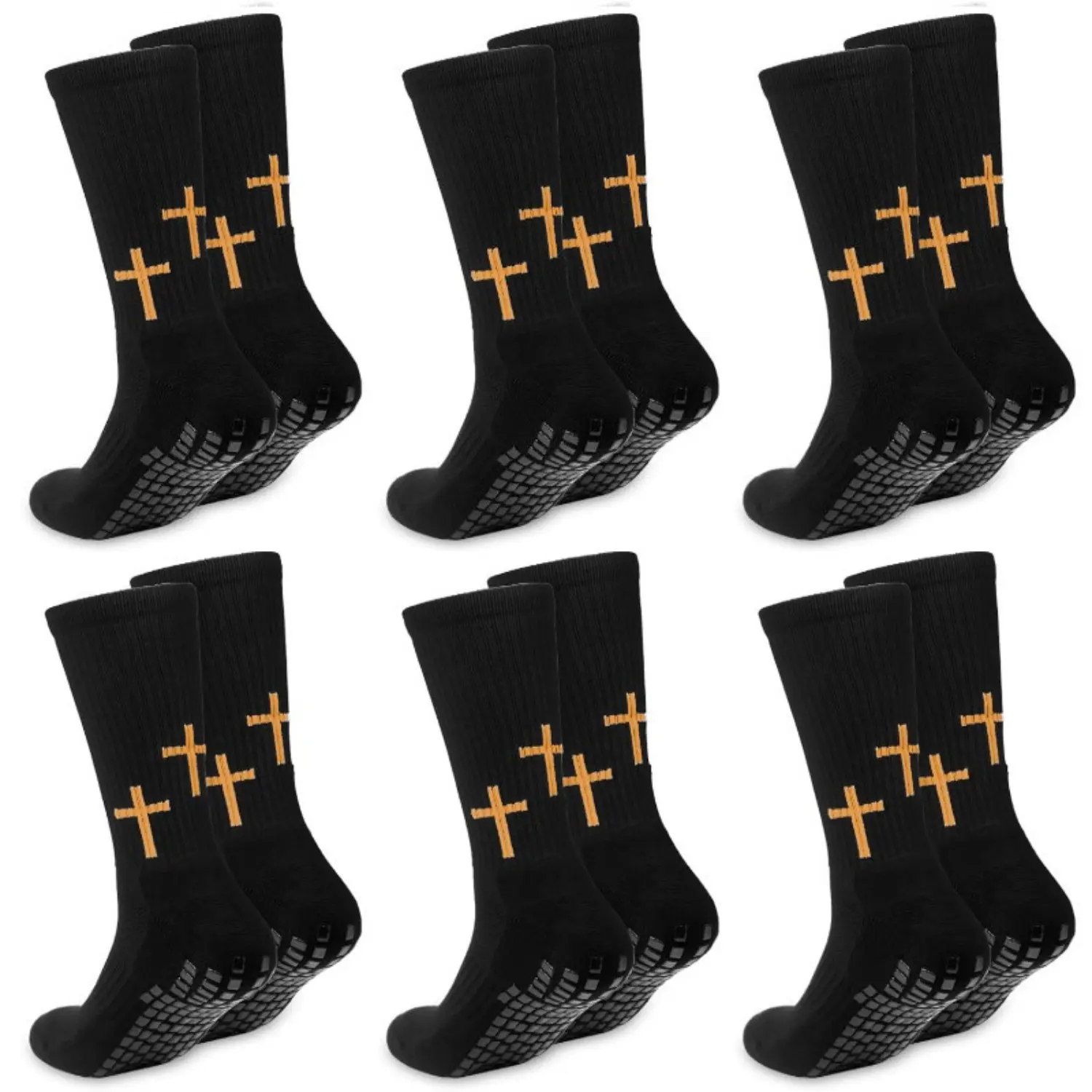 Women's Anti-Slip Soccer Grip Socks (4 Pairs) - Center Tube Design, Golden Cross Detail, Reinforced Heel & Toe, US Sizes 6-12, Suitable for Sports Training, Set Mid-Calf Socks