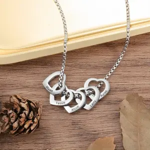 AS185 Personalized Engraving Name Heart Pendant Stainless Steel Hollow Love Necklace Holiday Gift for Men and Women