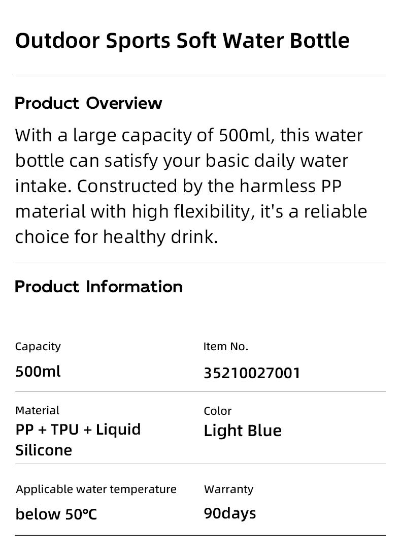 ROCKBROS 500ml Collapsible Soft Flask Flexible Water Bottle for Running, Hiking, Cycling, Climbing & Rigorous Activity