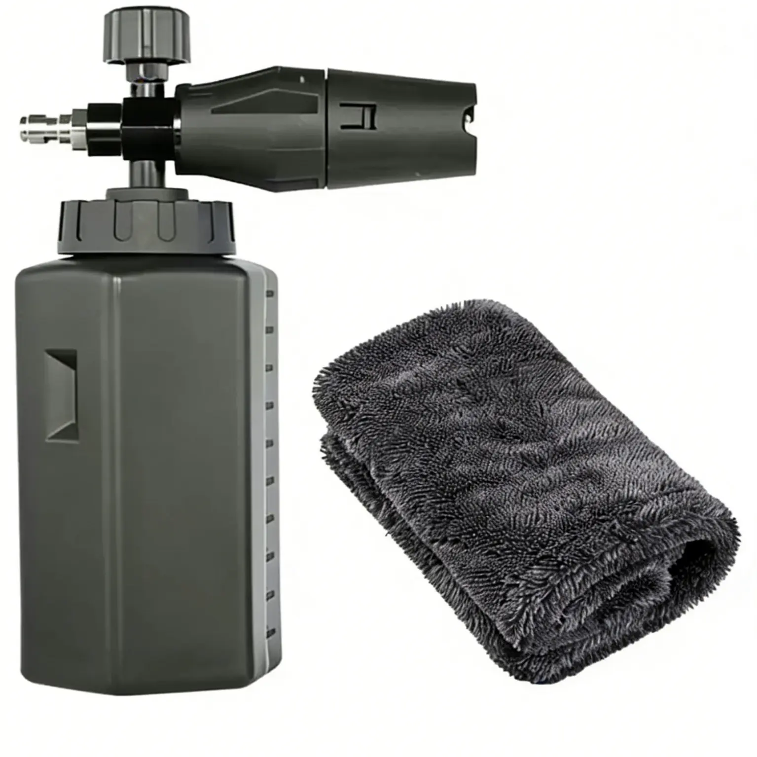 Professional Car Washing Kit, Pressure Washer Foam Cannon Accessory with Adjustable Foam Spray Nozzle, 1L Soap Canister, 1/4"-Quick Connect Plug, 16"x24" Twisted Fiber Ultra-Absorbent Drying Towel for Vehicle Washing & Detailing