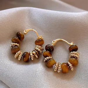 1 Pair Vintage Elegant Natural Stone Tiger Eye Beads Hoop Earrings for Women Festival Birthday Dating Prom Evening Party Holiday Daily Commute Additions