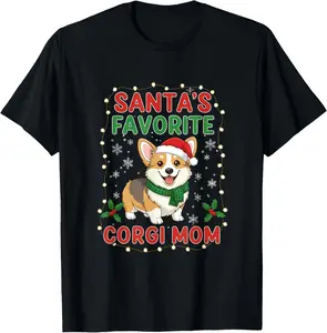 100% Cotton Santa’s Favorite Corgi Mom Women Corgi Christmas T-Shirt