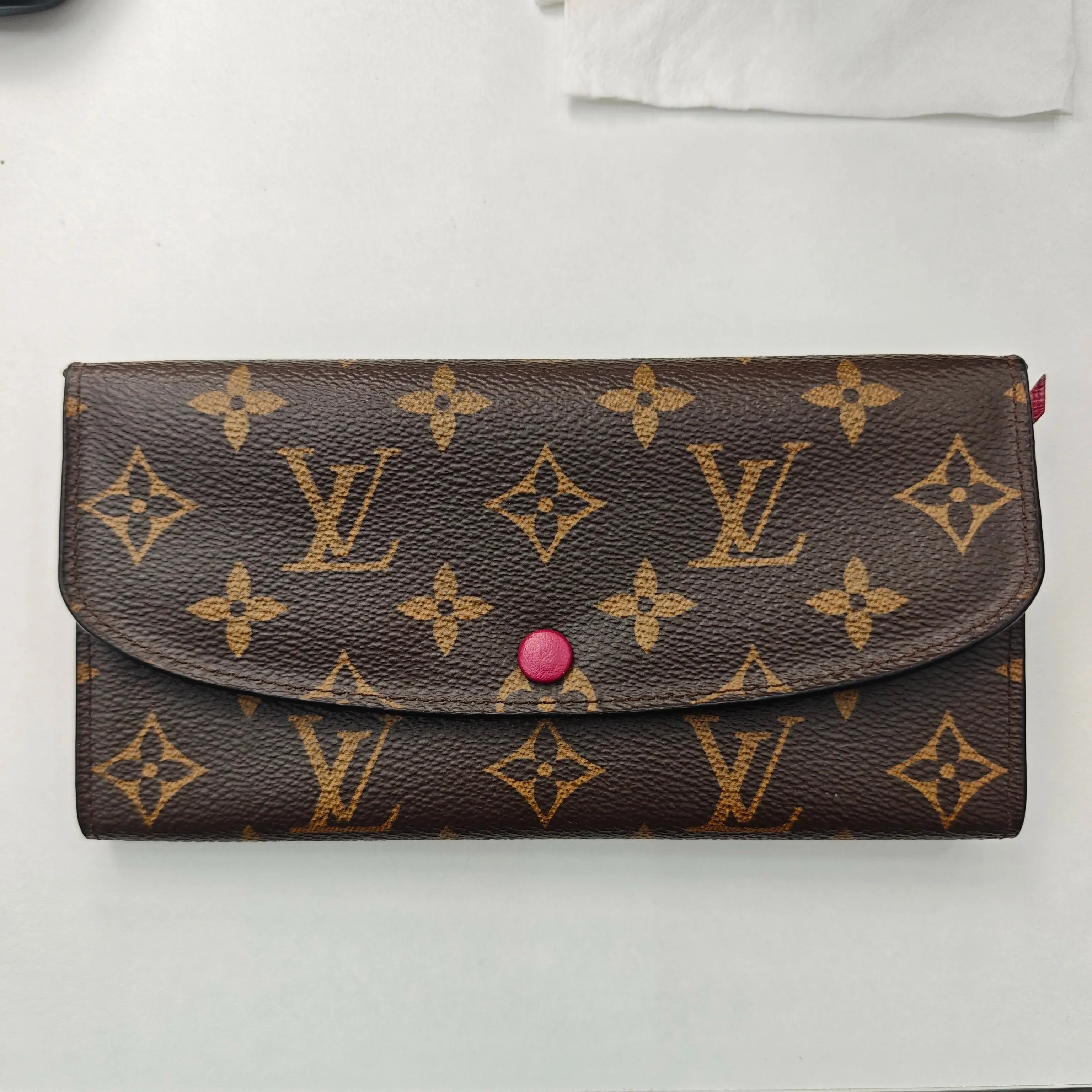 Pre-owned Louis Vuitton Pre‑owned Emilie Wallet Monogram Canvas Fuchsia Pink Snap Button Long Bi‑fold Card Holder Coin Purse