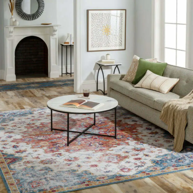 Surya Anastasia Modern White Marble Top With Black Metal Base Round Coffee Table  SIS-002