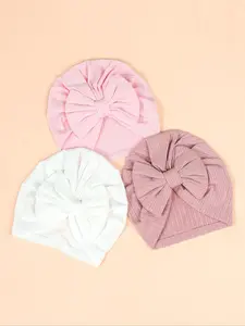 Cute Bow Decor Baby Hat, Turban Cap, Soft Comfortable Newborn Hat, Baby Accessories for Daily Wear, Baby Essentials, Hat Set