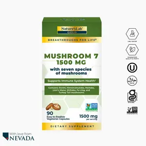 Nature's Lab Gold Mushroom 7 – Ultimate Mushroom Supplement, Nootropic Complex for Memory & Focus, Organic Blend for Brain & Immune Support – 90 Capsules