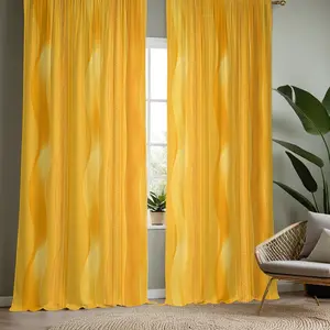 2pcs  Bright yellow lines Pattern Printed Window Curtains, semi-transparent polyester material, fade-resistant. Can be hand-washed or machine-washed, hung with rod pockets, suitable for bedrooms and living rooms, home decoration, Home Textile