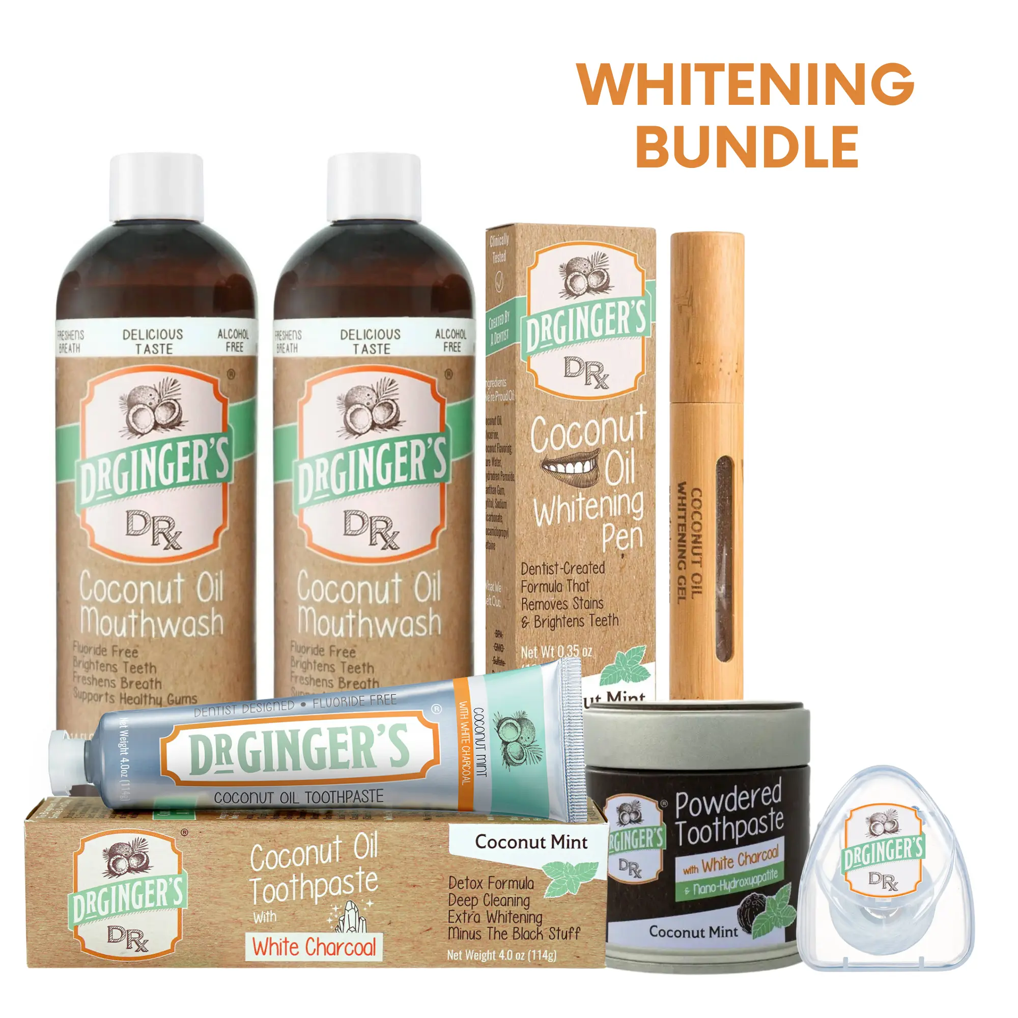 Dr Ginger's DRX Super Teeth Whitening Bundle with Organic Coconut Oil Gentle Formula Organic Gel Oral Kit for Brighter Whiter Smile