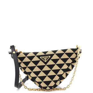 Pre-owned PRADA Jacquard, Leather Shoulder Bags Symbole Triangle Bag Leather and Jacquard Mini by Rebag