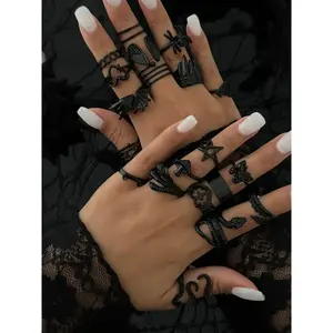 Long-weight punk goth ring set butterfly spider wing design female witch jewelry suitable for party daily holiday gifts worn throughout the season