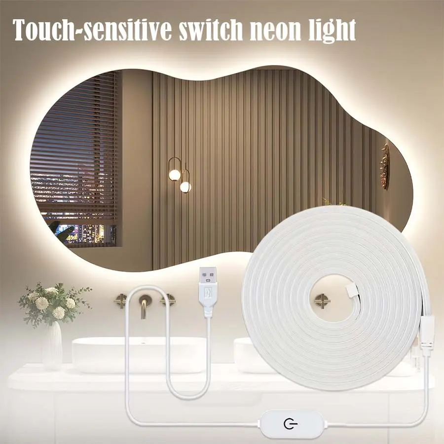 1PC Touch-Sensitive Neon LED Strip Light, Adjustable Brightness Flexible Lighting, Ideal for Home Decor, Mirror & TV Background Ambiance, Led Light Strips, Neon Lights Strip, Decorative Neon Light, Flexible Ambient Lighting