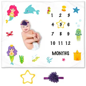 Kemina Blankets Mermaid-Themed Baby Milestone Blanket with Accessories – 50x40-Inch Milestone Blanket, Track Baby's Growth, Machine Washable