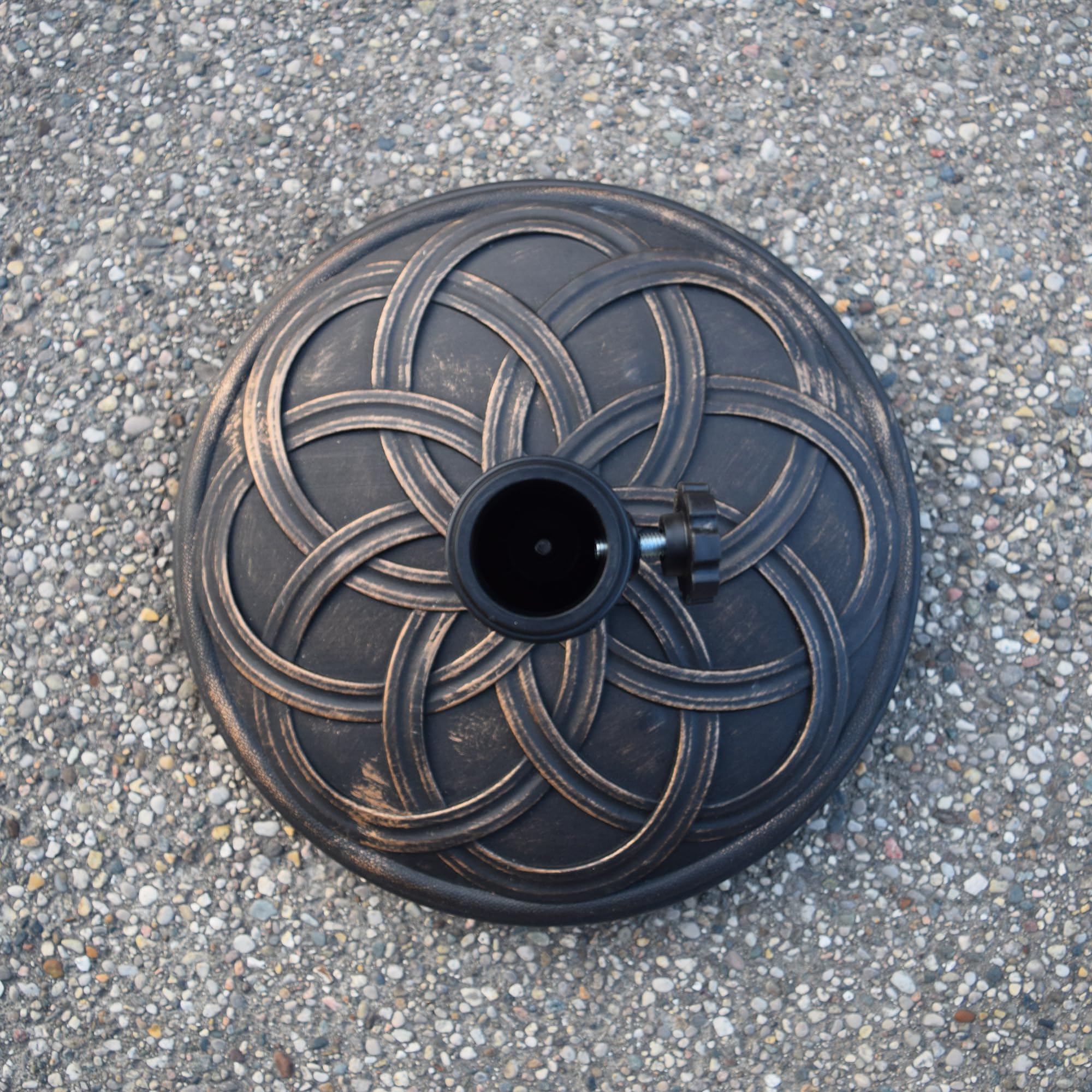 Antique Bronze 27 lb Round Plastic and Concrete Patio Umbrella Stand Base