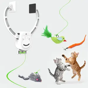 Interactive  Toys for Indoor Cats,  Interactive    for Door Frame, USB Rechargeable, Automatic Electric Flying Bird   Gifts for Bored Indoor Adult & Kitten Cats(White)
