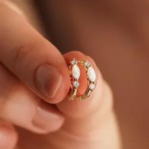 Minimalist Synthetic Opal Hoop Earrings, White Exquisite Ear Cuffs, Daily Casual Earrings for Women, Christmas Gift