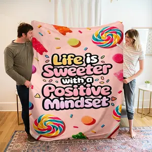 Soft Flannel Blanket with Lollipop Print, Modern Polyester Fiber Throw for Bed Sofa Outdoor Travel Gift, Long Rectangle Comfortable Rug