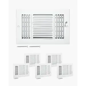 VEVOR 6 x 10 Inch Floor Registers, 6-Pack Floor Vents, HVAC 3-Direction Iron Vent Grilles for Home/Office Wall & Ceiling, Rustproof Anti-Peeling Air Vents Deflector Adjustable with Metal Damper, White