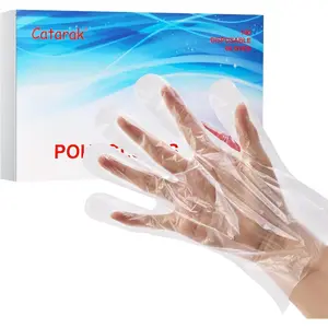 Disposable clear poly gloves, compact travel pack of 100 | disposable food handling gloves | latex-free | BPA-free | one size fits all | kitchen, food prep, cleaning | hair dye | pet cleaning multicolor