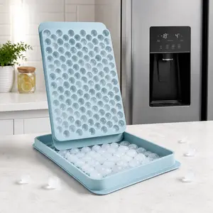 Sharlovy Mini Round Ice Cube Trays, Plastic Small Pebble Ice Maker for Iced Coffee & Cocktails, Fast Cooling, Easy Release, with Storage Bin & Ice Scoop, 1 Pack - 0.55 Inch, Blue