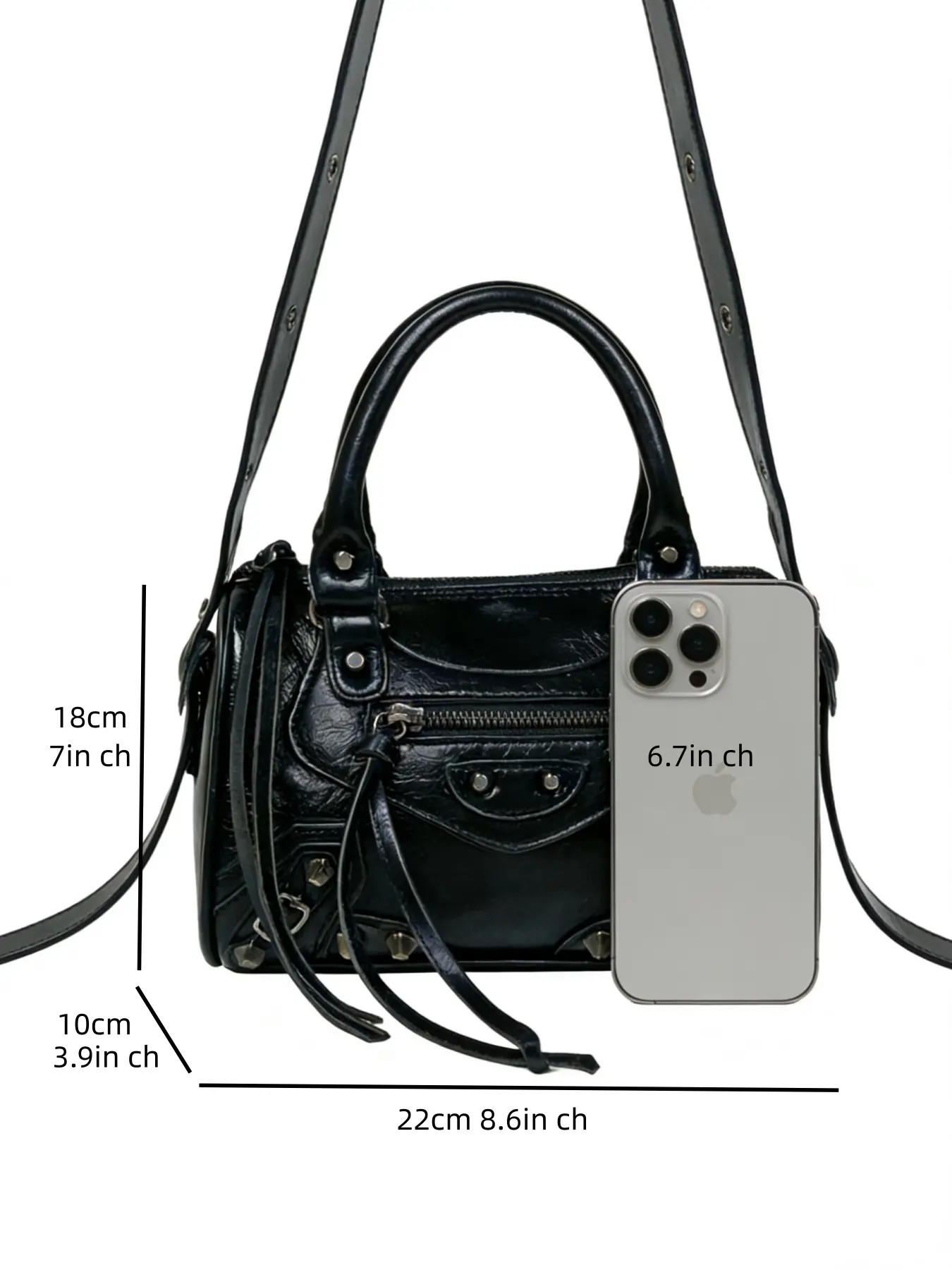 Mini Dark Motorcycle Style Boston Bag for Women, Vintage Chic