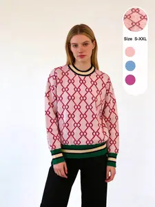 Vintage Fall Winter New Round Neck Sweater Knitwear, Stylish Small Batch Design, Casual Everyday Loose Soft Comfortable Slim Fit, Elegant Color Block Top