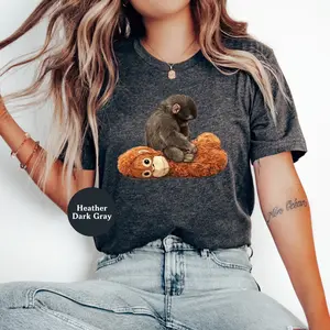 Monkey Punch Graphic Shirt, Punch Monkey Shirt, Baby Monkey Holding Plush Toy T-Shirt, Animal Lover Gift, Cute Cozy Shirt