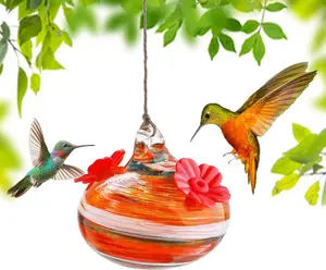 Small Glass Hummingbird Feeders for Outdoors Hanging Blown Glass Ball Humming Birds Feeder with 2 Feeding Ports for Outside Garden Patio Decor for Window Bee & Ant Resistant, Gift for Women