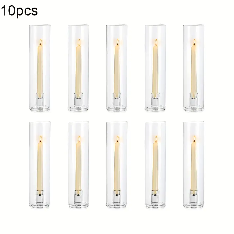 Glass Hurricane Candle Holder: 11.8" tall candlestick holder bulk with cylinder windproof cover set of 10/6 clear taper candle holders for wedding party birthday Christmas decor