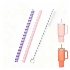 12 Straws 2 Cleaning Brushes Glitter Plastic Tumbler Cup Replacement Straw, 40 oz Tumbler, Reusable Straws in Various Colors Cleaning Brush for Iced Coffee, Juice, and Soda Perfect for Valentine's Day, Valentine's Day, Parties, or Anniversaries, Set
