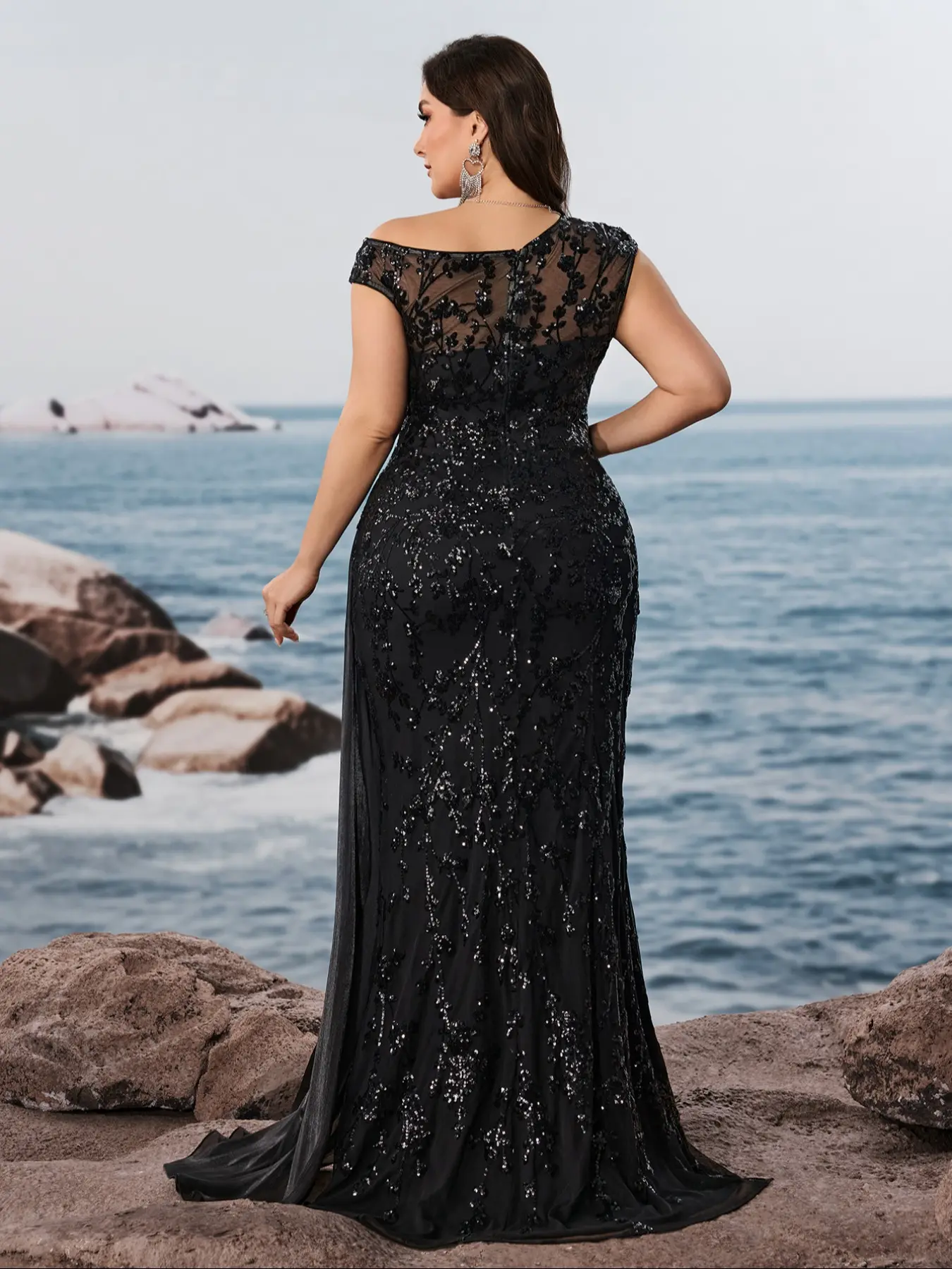 Elegant Long Formal Wear Evening Gown, Fitted Sequined Asymmetrical Neckline, Waist Tie, Ruched Hem, Embroidered Butterfly Sleeves, Mermaid Tail Design, Womenswear - TikTok Shop Elegant Long Formal Wear Evening Gown, Fitted Sequined Asymmetrical Neckline, Waist Tie, Ruched Hem, Embroidered Butterfly Sleeves, Mermaid Tail Design, Womenswear - TikTok Shop