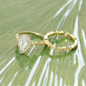 Vintage horse eye ring s925 set with 1.5 carat 6 × 9mm water drop pear-shaped zircon set ring