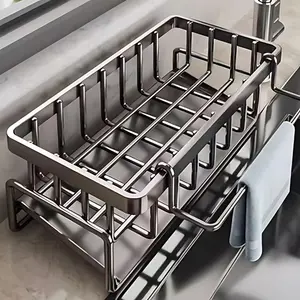 304 Stainless Steel Kitchen Storage Rack, Countertop Sink Side Drying Rack, No-drill Cutlery Organizer Rack