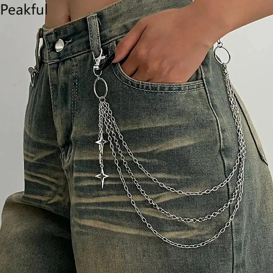 Metal Star Multilayer Pant Chain Punk Hip Hop Waist Keychain for Women Fashion Jeans Chain Street Style Accessory Trendy Jewelry & Unique Gift