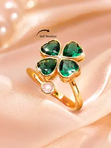 Crystal Clover Rotating Open Ring, Elegant Floral Pattern, Artificial Zircon, All Seasons, Perfect Birthday Gift for Women