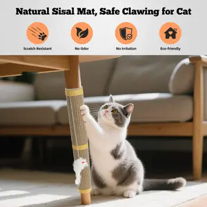 Pawaboo Cat Tree Saver Mat | Cat Scratcher Mat, Repair Worn Cat Trees with 100% Natural Sisal & Extra Hanging Toy - A Gift of Gratitude for Your Cat