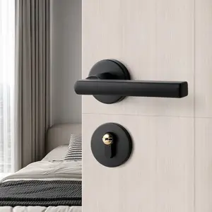 Home Interior Door Lock – Black Solid Wood Bedroom Lock, Lever Handle, Silent Split Bathroom Lock
