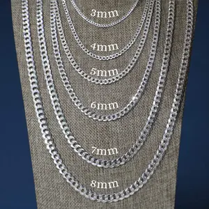 925 Sterling Silver Diamond Cut Cuban Chain Necklace – 3mm–8mm