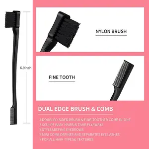 Edge Control Brush & Baby Hair Brush Comb Set, Double Sided Edge Fixer & Hair Styling Brush with Soft Nylon Bristles, Dual Edges for Grooming & Tame Flyaways