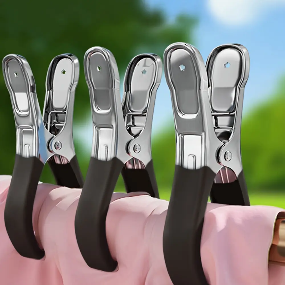 6-Pack Heavy-Duty Stainless Steel Wind-Resistant Spring Clips - Rust-Proof, Durable, Secure Grip Bulk Packs for Pool Covers, Greenhouses, Outdoor Laundry Racks (Home Organizer Hangers & Pegs)