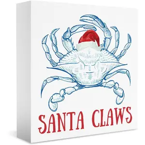 Beach Coastal Christmas Decorations for Home Beach House Coastal Beachy Christmas Decor for Office Indoor Bathroom Home Room Table Kitchen Bedroom Wooden Sign 5x5 inch